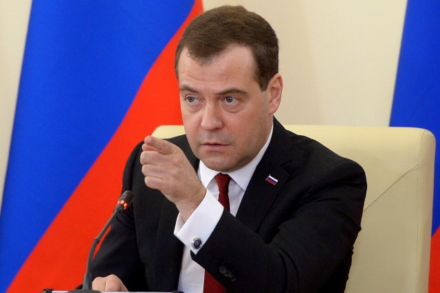 Russia's Prime Minister Dmitry Medvedev speaks at meeting in the Crimean capital Simferopol, on March 31, 2014. Medvedev visited today Crimea, the first Russian leader to travel to the Black Sea region after Moscow seized it from Ukraine. AFP PHOTO / RIA-NOVOSTI /POOL / ALEXANDER ASTAFYEVALEXANDER ASTAFYEV/AFP/Getty Images